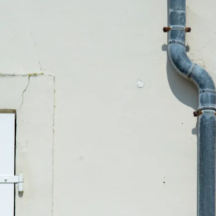 Downspout pipe on a building wall