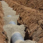 Septic-style drain pipe laid in gravel trench